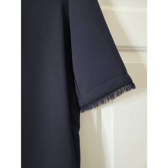 Gerard Darel - Navy Notch Neck Shift Dress w/ Fringe Trim 40 - Picture 4 of 10